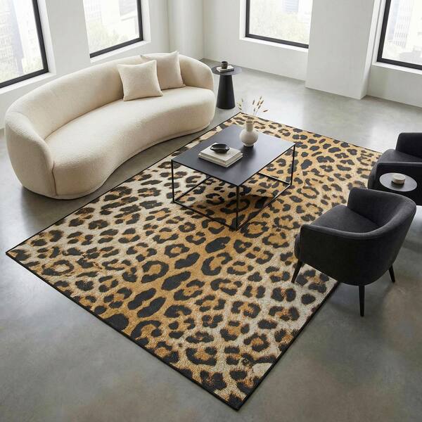 Couristan Dolce Amur Leopard New Gold 5 ft. x 8 ft. Low-Profile