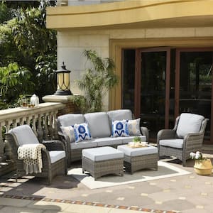 Joyoung Gray 5-Piece Wicker Patio Conversation Seating Set with Gray Cushions