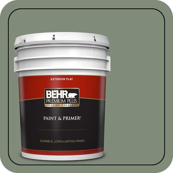 BEHR PREMIUM PLUS 5 gal. #450F-5 Amazon Moss Flat Exterior Paint & Primer