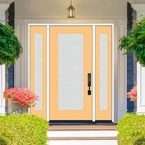 Legacy 68 in. x 80 in. Full Lite Rain Glass LHIS Primed Jackfruit Finish Fiberglass Prehung Front Door w/Dbl 14 in. SL