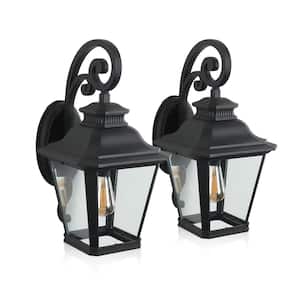 1-Light 21 in. H 2-Pack Black Wall Sconce with Clear Glass Shade (Bulb Not Included)