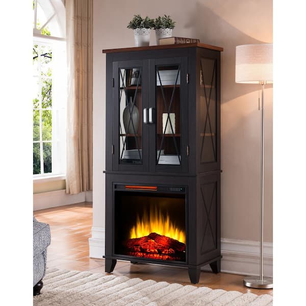 Unbranded Bold Flame Concord 30 in. Display Cabinet Electric Fireplace in black with Walnut accents