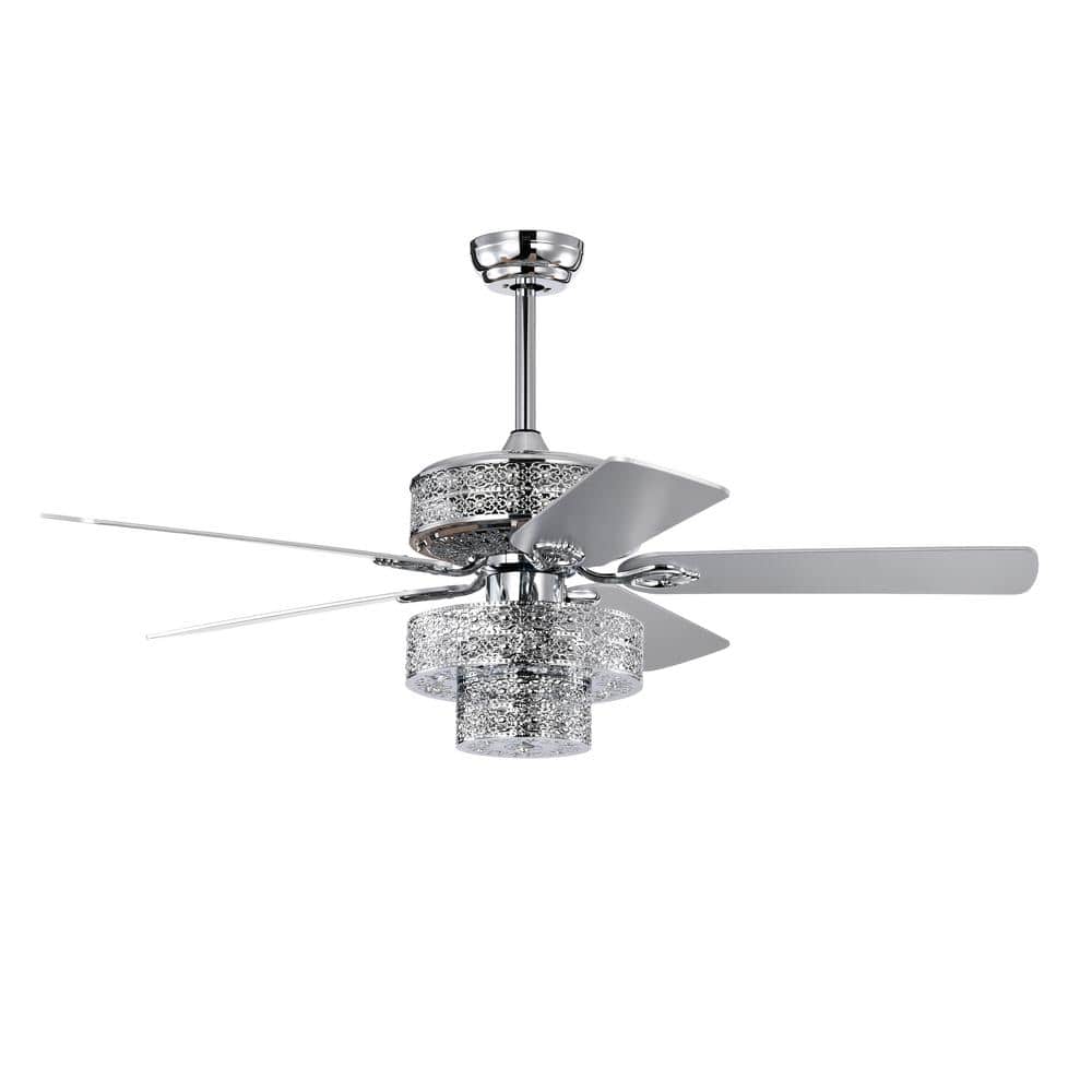52 in. Smart Indoor/Outdoor Chrome Ceiling Fan with Remote Control and 5 Bl