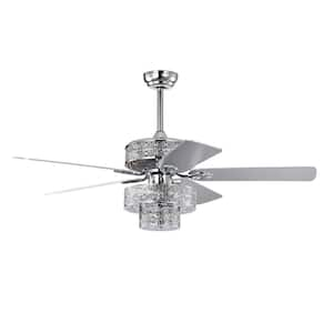 52 in. Smart Indoor/Outdoor Chrome Ceiling Fan with Remote Control and 5 Blades Fan Light with Dual Crystal Lamp Shade