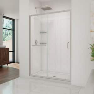 Infinity-Z 36 in. x 48 in. Shower wall Kit Semi-Frameless Sliding Door in Brushed Nickel with Center Drain Base