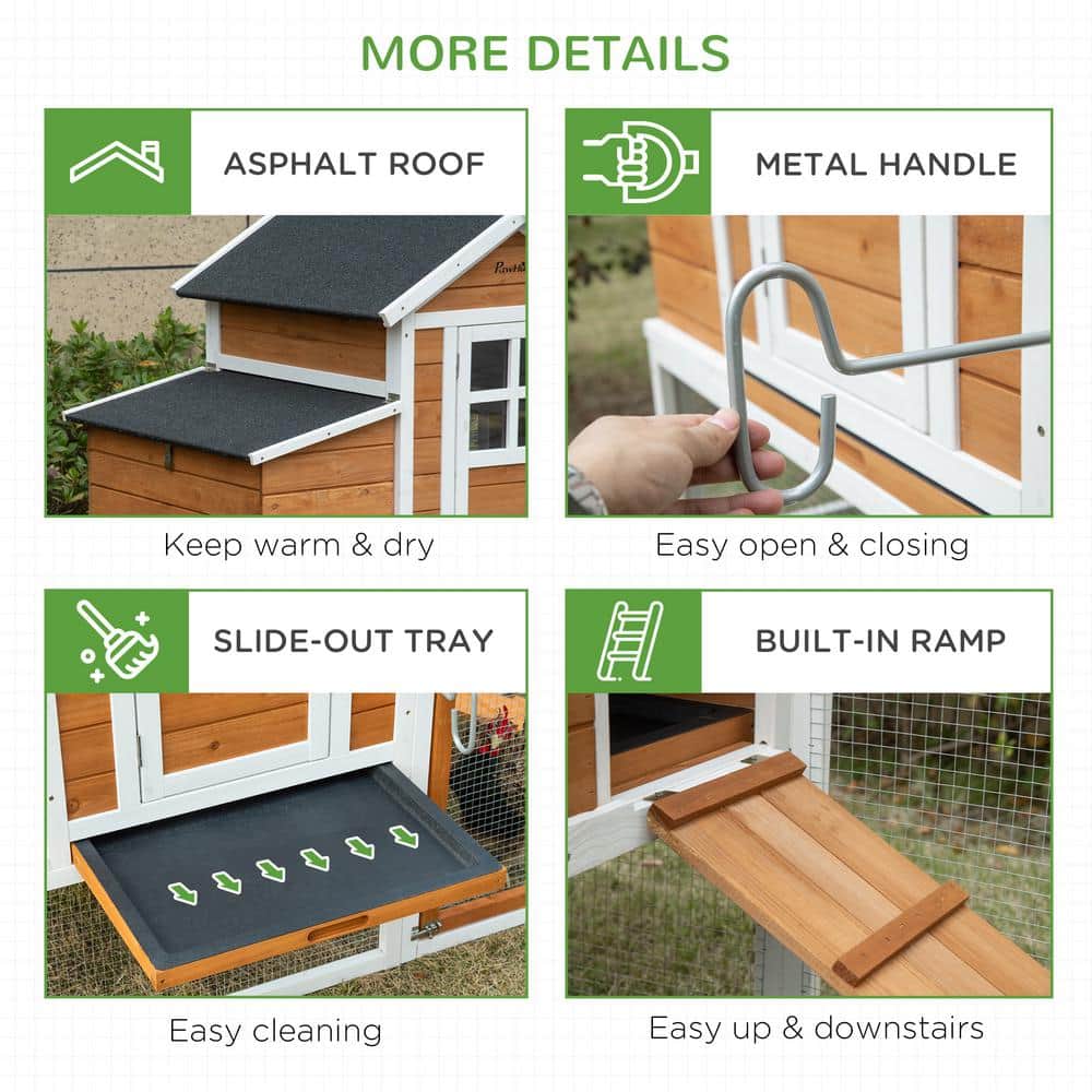 Large White and Natural Fir Wood Chicken Coop with Run