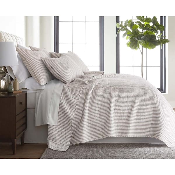 LEVTEX HOME Tobago Stripe 3-Piece Taupe Cotton King/Cal King Quilt Set