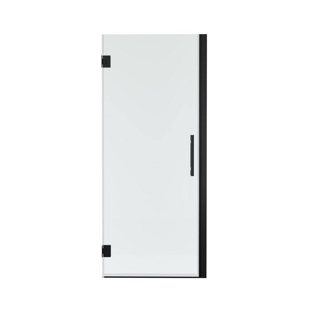 UNIFIT 29-30 in. W x 72 in. H Hinged Frameless Shower Door in Matte Black with 3/8 in. SGCC Clear Tempered Glass price history on PriceWatchPro