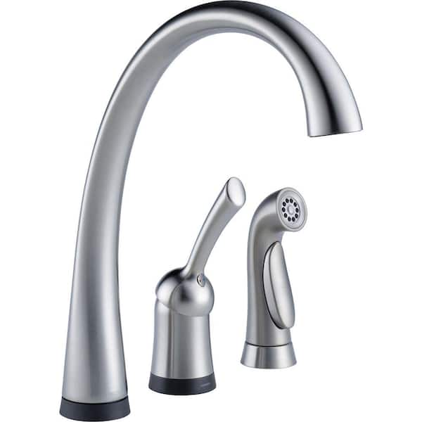 Delta Pilar Waterfall Single-Handle Standard Kitchen Faucet with Side Sprayer and Touch2O Technology in Arctic Stainless