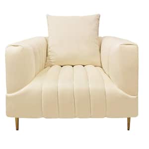 Valerie 28 in. Ivory Velvet Armchair with Tufted Cushions