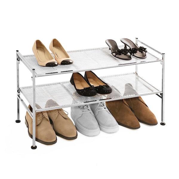 Seville Classics 15.75 in. H 6-Pair 2-Tier Satin Pewter Iron Frame Stackable Shoe Rack