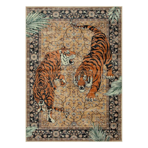 5 ft. x 7 ft. Desert Goldene Vintage Tiger Washable Non Slip Soft Area Rug