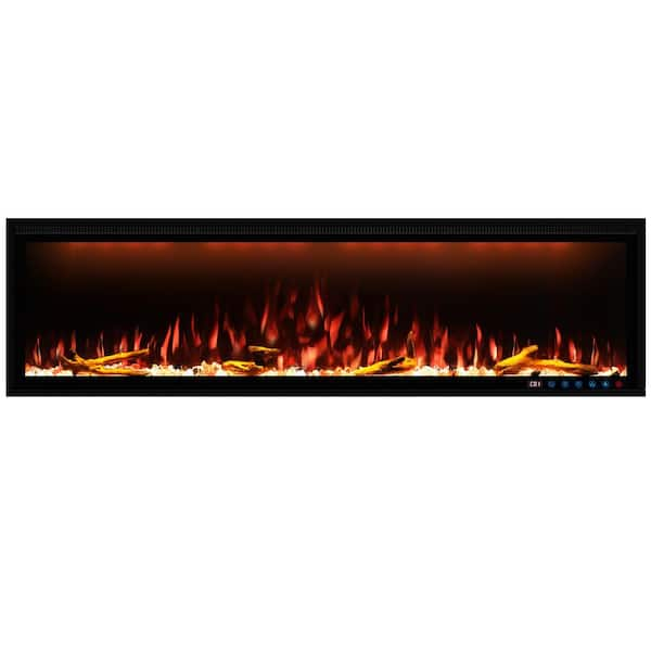 60 in. W Wall-Mounted/Inserted Electric Fireplace in Black