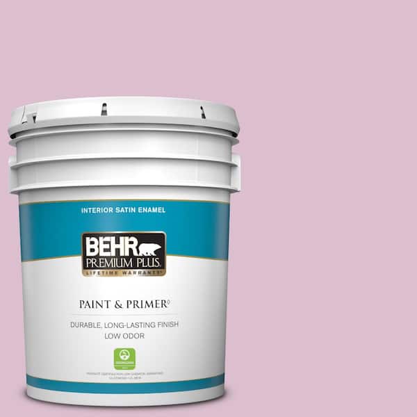 BEHR PREMIUM PLUS 5 gal. #690C-3 Delicate Bloom Satin Enamel Low Odor Interior Paint & Primer