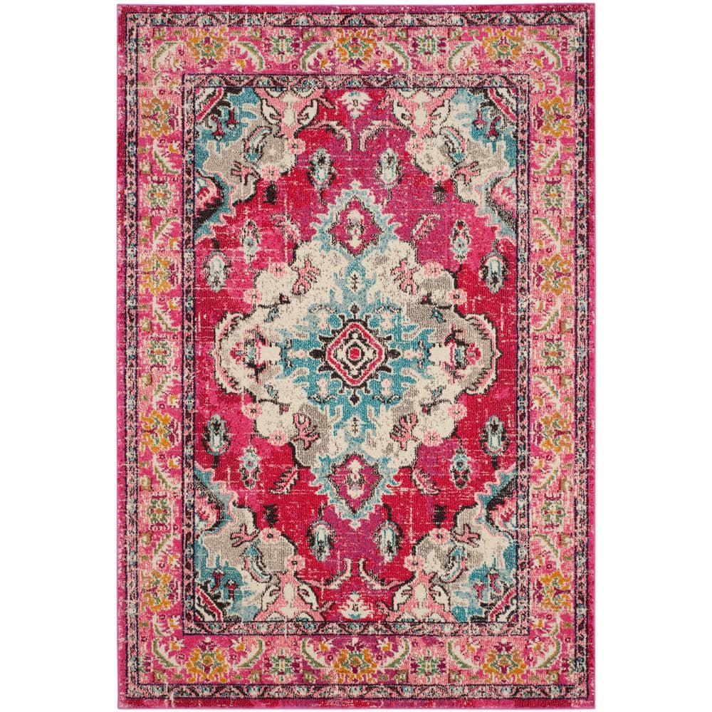 Pink and Multi Synthetic Boho Medallion Rectangle Rug