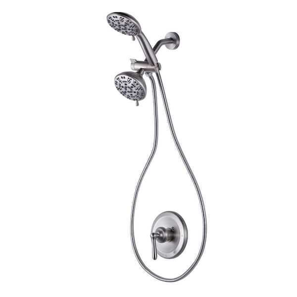 2-in-1 Single Handle 7-Spray Wall Mount Shower Faucet 1.8 GPM with High Pressure Balance in Brushed Nickel