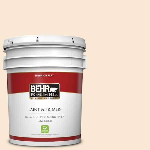 BEHR PREMIUM PLUS 5 gal. #OR-W05 Almond Milk Flat Low Odor Interior Paint & Primer