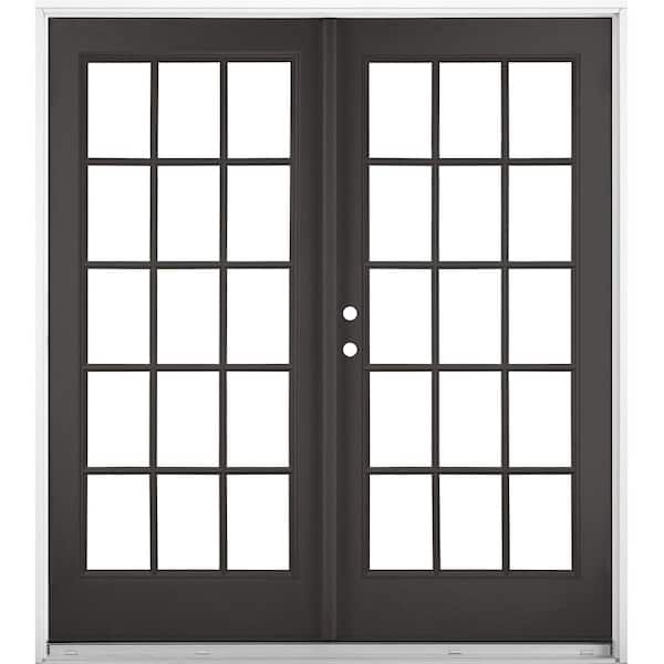60 in. x 80 in. Black Right-Hand Inswing Fiberglass Full Lite LOE 15 Lite GBG Glass Hinged Patio Door