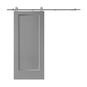 30 in. x 80 in. Light Gray Stained Composite MDF 1-Panel Interior Sliding Barn Door with Hardware Kit