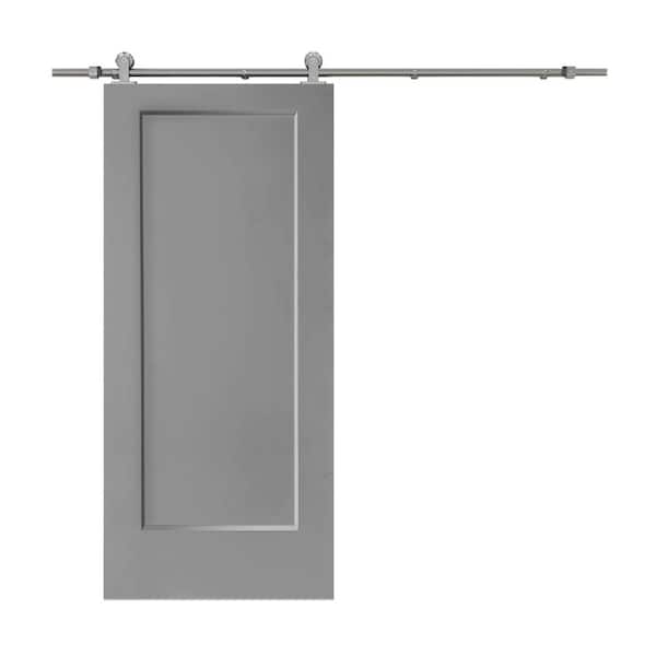 CALHOME 30 in. x 80 in. Light Gray Stained Composite MDF 1-Panel Interior Sliding Barn Door with Hardware Kit
