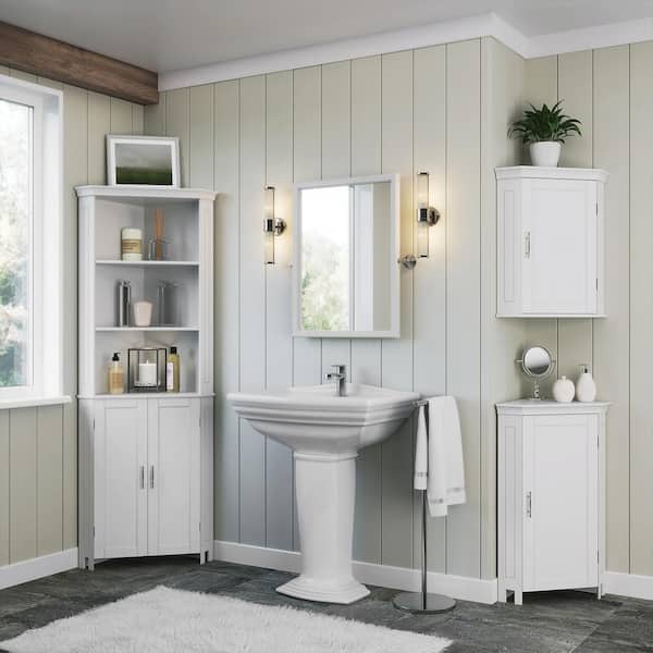 RiverRidge Home Somerset 26 in. W x 18.31 in. D x 70 in. H White Tall Corner Bathroom Cabinet Storage Organizer with Doors 06 136
