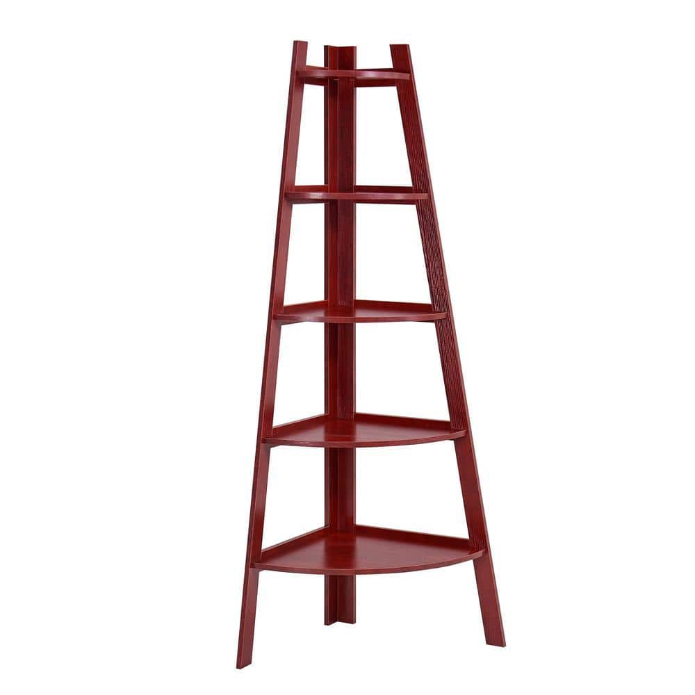 DANYA B 63 in. Cherry Red Laminate MDF 5-shelf Corner Ladder