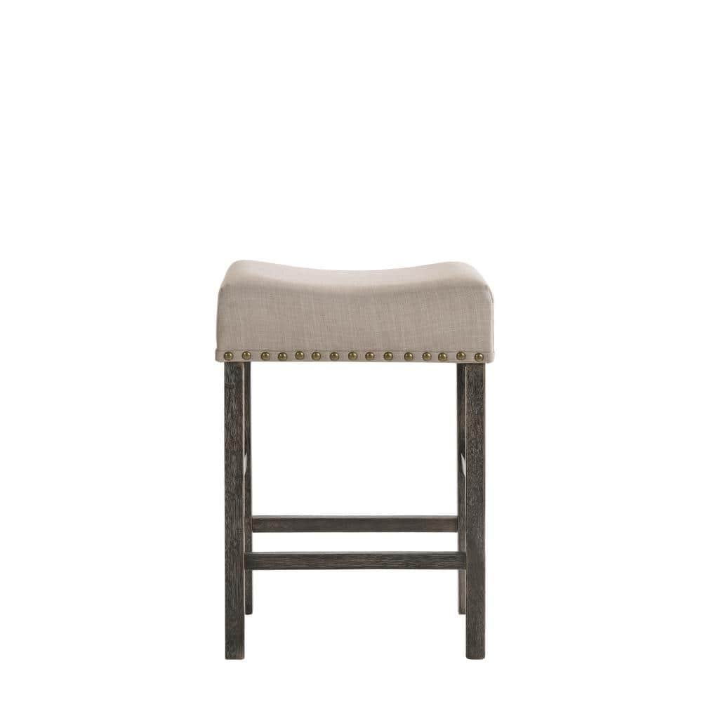 Gray Wood Backless Saddle Counter Height Stool