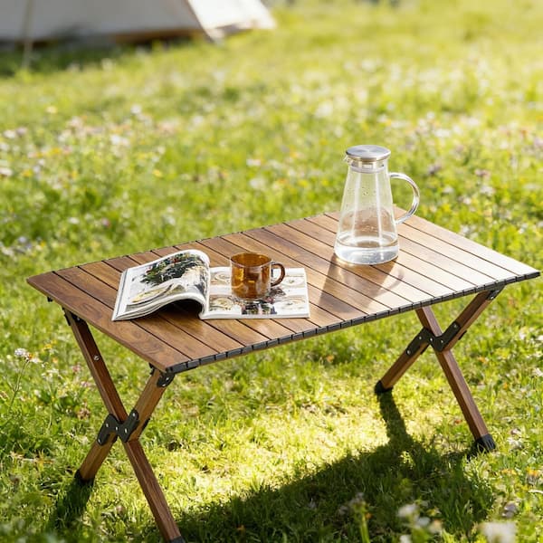 Brown Rectangular Aluminum Folding Outdoor Camping Table, Picnic