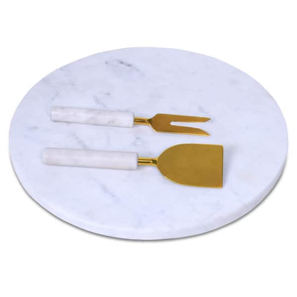 HomeRoots Amelia 12 in. W x 12 in. H x 1 in. D Round White Marble Cheese Boards (Set of 4)