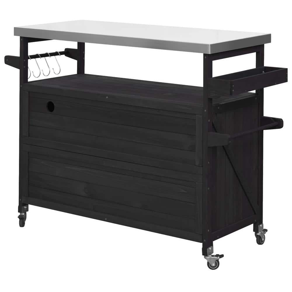 Black Stainless Steel Top 50.25 in. W Rolling Kitchen Island Outdoor Grill 