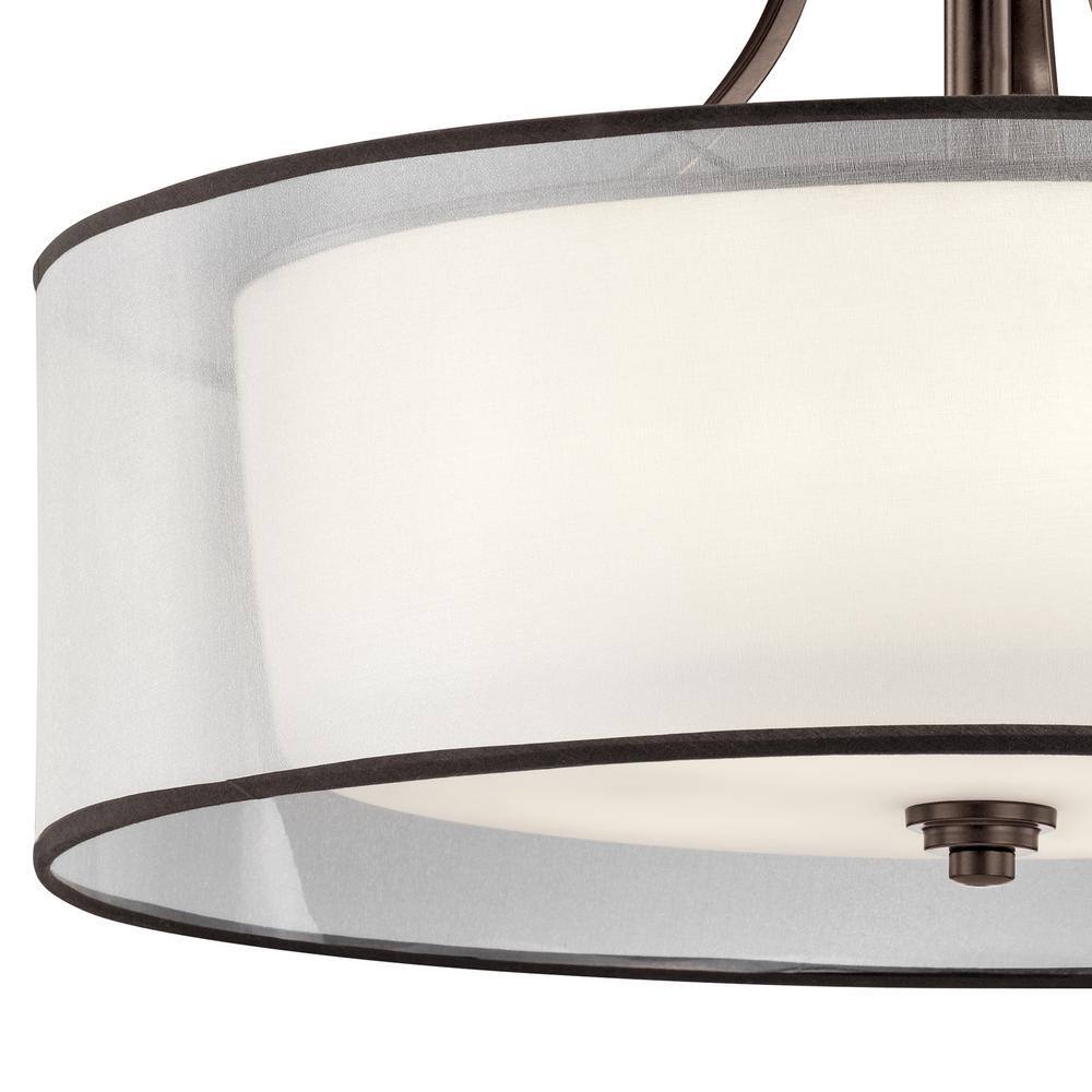 28" Pewter Transitional Semi-Flush Ceiling Light with White Shade