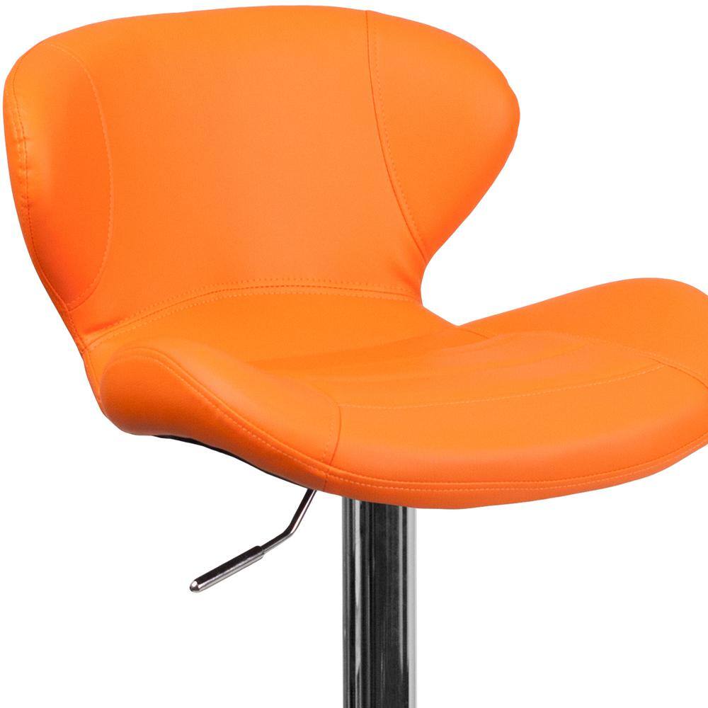 Curvaceous Orange Vinyl and Chrome Adjustable Swivel Barstool