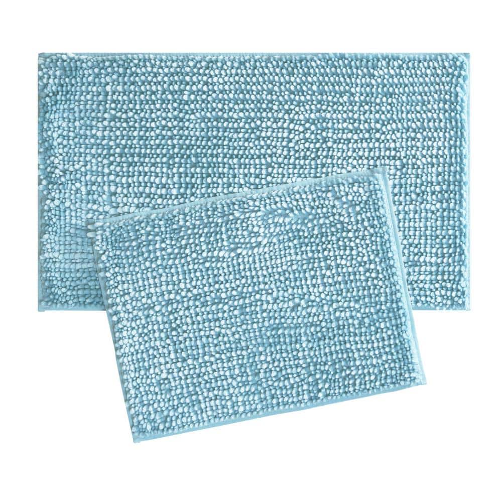 Aqua Blue Chenille Non-Slip 2-Piece Bath Rug Set