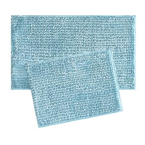 Butter Chenille Non-Slip Aqua Blue 20 in. x 34 in. Polyester 2-Piece Bath Mat Set