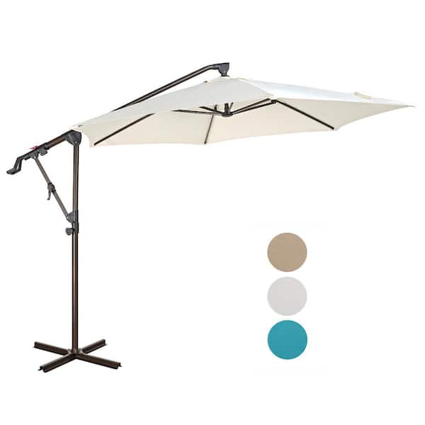 10 ft. Aluminum Cantilever crank and Tilt Patio Umbrella with 360° Rotation in Cream White