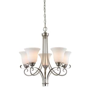 Brighton 5-Light Brushed Nickel Chandelier With White Glass Shades