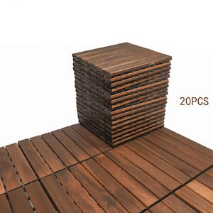 12 in. x 12 in. Outdoor Striped Square Wood Interlocking Waterproof Flooring Deck Tiles in Brown (Pack of 20 Tiles)