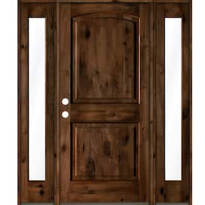 58 in. x 80 in. Rustic Knotty Alder Arch Provincial Stained Wood Right Hand Single Prehung Front Door
