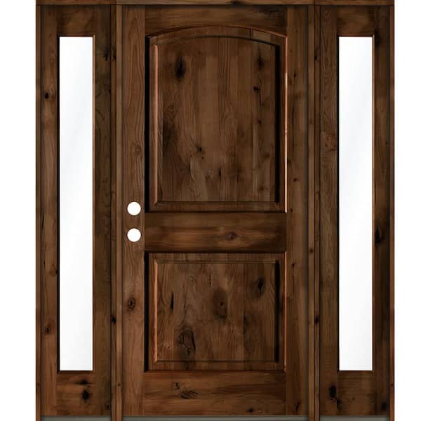 Krosswood Doors 60 in. x 80 in. Rustic Knotty Alder Arch Provincial Stained Wood Right Hand Single Prehung Front Door