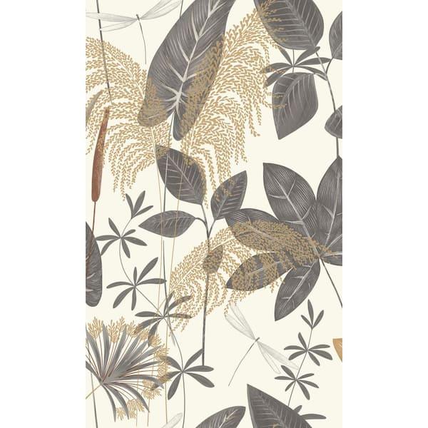 Walls Republic Grey Mix Tropical Leaves Printed Non-Woven Non-Pasted Textured Wallpaper 57 sq. ft.