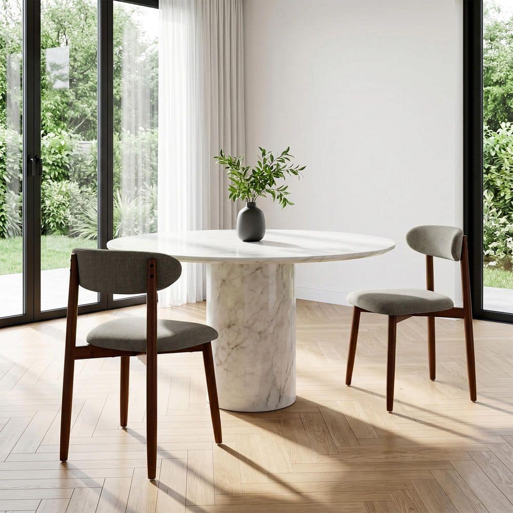 Modern Light Gray Linen Upholstered Cutout Back Dining Chair with Soild Wood Legs (Set of 2) price history on PriceWatchPro