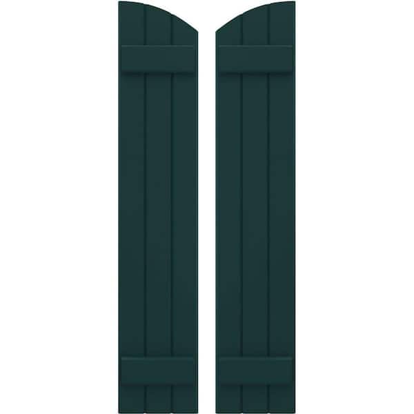 Ekena Millwork 10-1/2 in. W x 44 in. H Americraft Exterior Real Wood Joined Board and Batten Shutters in Thermal Green w/Elliptical Top