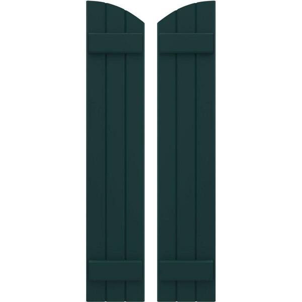 Ekena Millwork 10-1/2 in. W x 46 in. H Americraft Exterior Real Wood Joined Board and Batten Shutters Elliptical Top Thermal Green