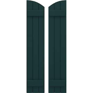 10-1/2 in. W x 84 in. H Americraft Exterior Real Wood Joined Board and Batten Shutters in Thermal Green w/Elliptical Top
