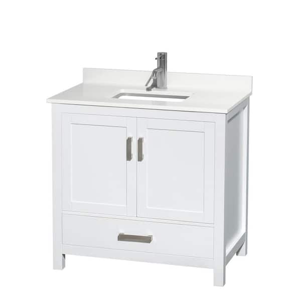 Wyndham Collection Sheffield 36 in. W. x 22 in. D x 35 in. H Single Bath Vanity in White with White Quartz Top