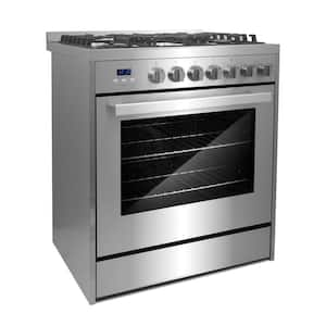 30 in. 5.0 cu. ft. Single Oven Gas Range with 5 Burner Cooktop and Heavy Duty Cast Iron Grates in Stainless Steel