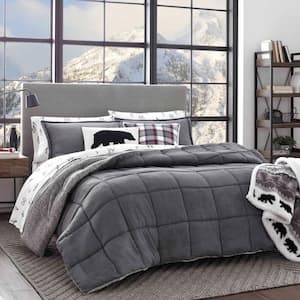  Swift Home Luxurious Ultra-Soft Flannel Plush Plaid & Sherpa 3  Piece Reversible Comforter and Sham Set, Ash, King/Cal King (106x94),  Gray : Home & Kitchen