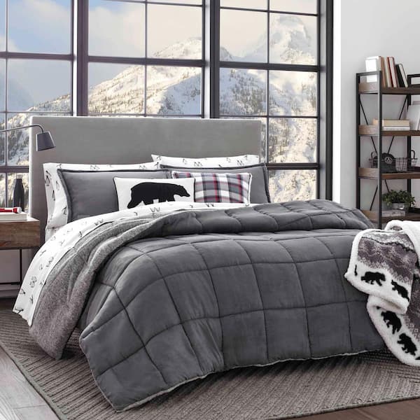 Eddie Bauer Sherwood 3 Piece Gray Solid, Grey King Size Bedroom Comforter Set