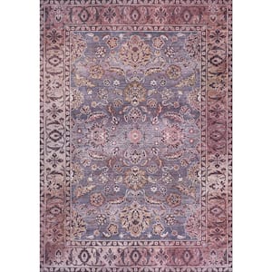 Victoria Ornate Brown/Gray 4 ft. x 6 ft. Persian All-Over Machine Washable Indoor Area Rug