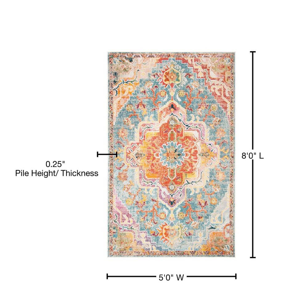 Reversible Orange/Teal Floral Synthetic 5' x 8' Area Rug